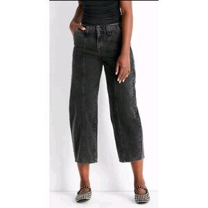 Future Collective Barrel Jeans Cropped Center Seam Faded Black 12 NWT High Rise